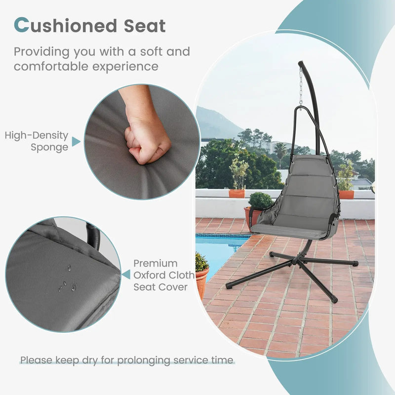 Hanging Chair with Stand and Extra Large Padded Seat-Gray by DirectDeals