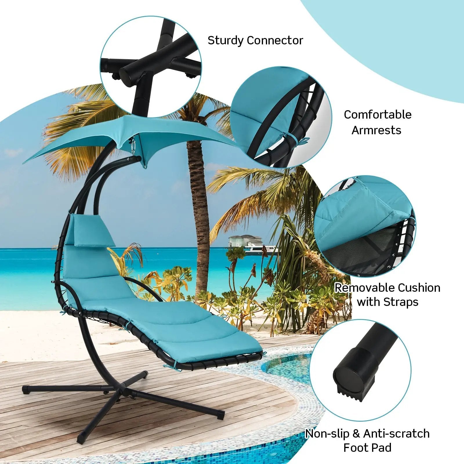 Hanging Curved Steel Swing Chaise Lounger with Removable Canopy by DirectDeals