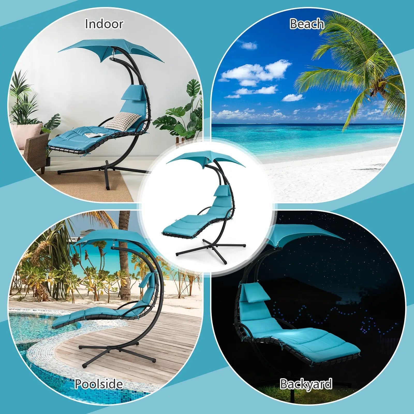 Hanging Curved Steel Swing Chaise Lounger with Removable Canopy by DirectDeals