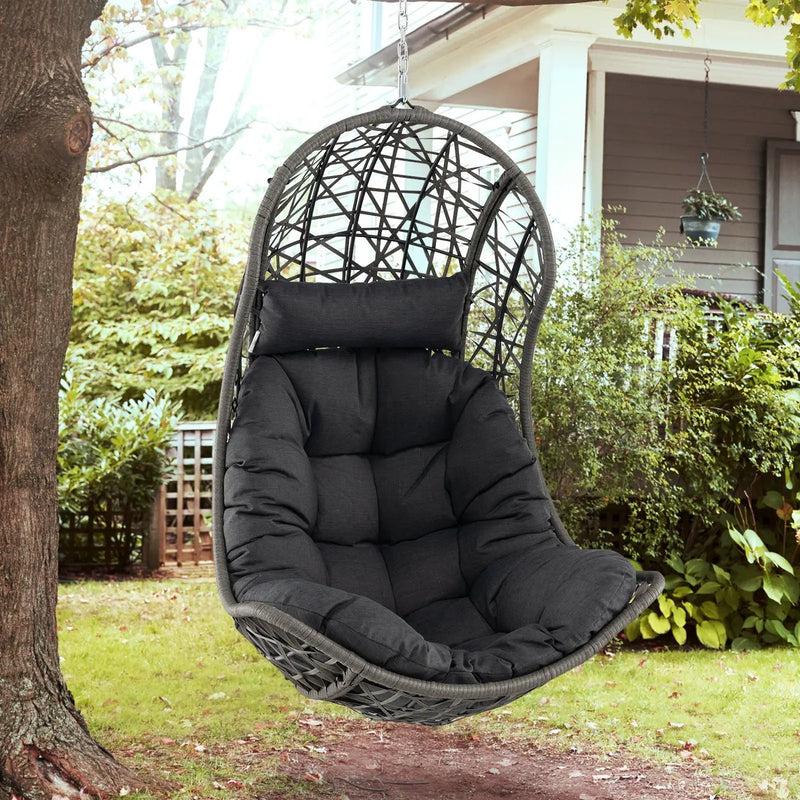 Hanging Egg Chair PE Rattan Swing Hammock Chair with Soft Pillow and Cushion-Gray by DirectDeals
