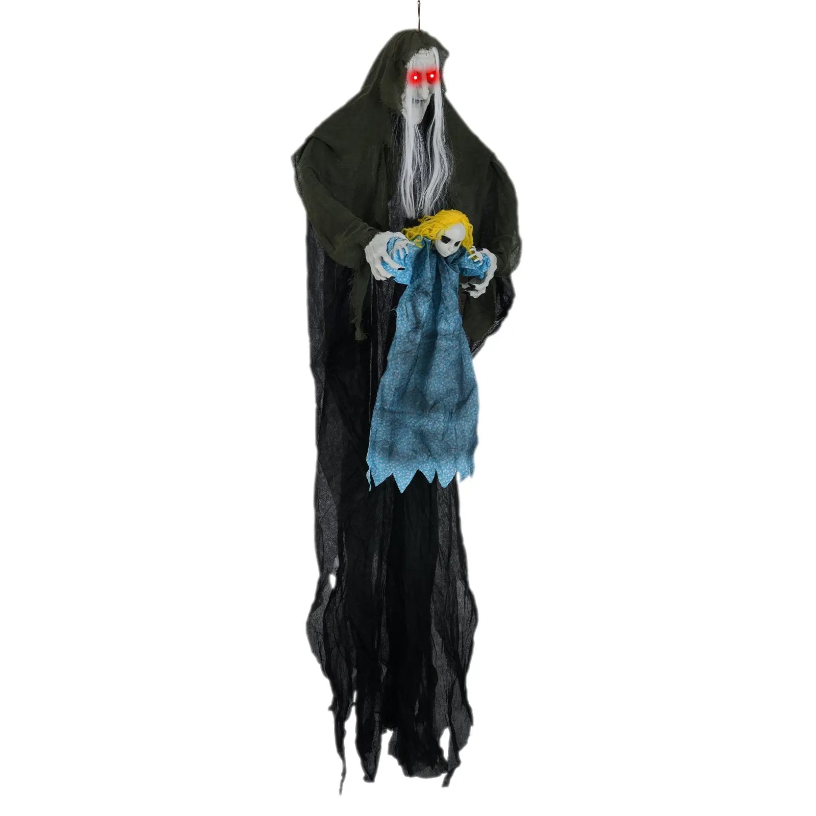 Hanging Halloween Decoration Sound-Activated Witch Holding Ghost Girl with Spooky Sounds by DirectDeals