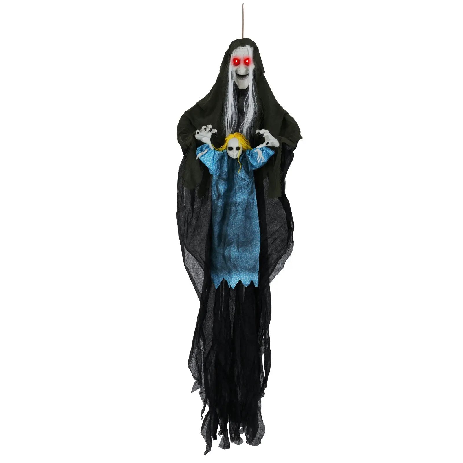 Hanging Halloween Decoration Sound-Activated Witch Holding Ghost Girl with Spooky Sounds by DirectDeals