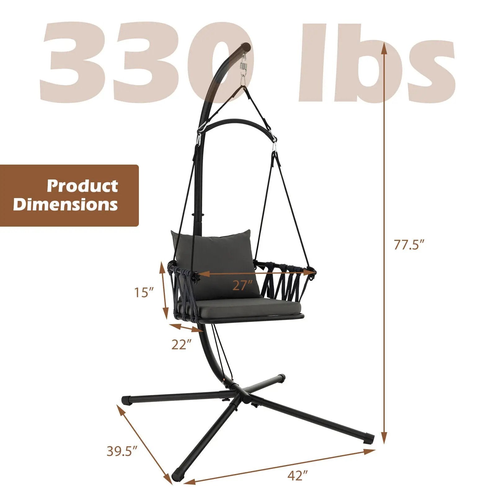 Hanging Swing Chair with Stand-Gray by DirectDeals