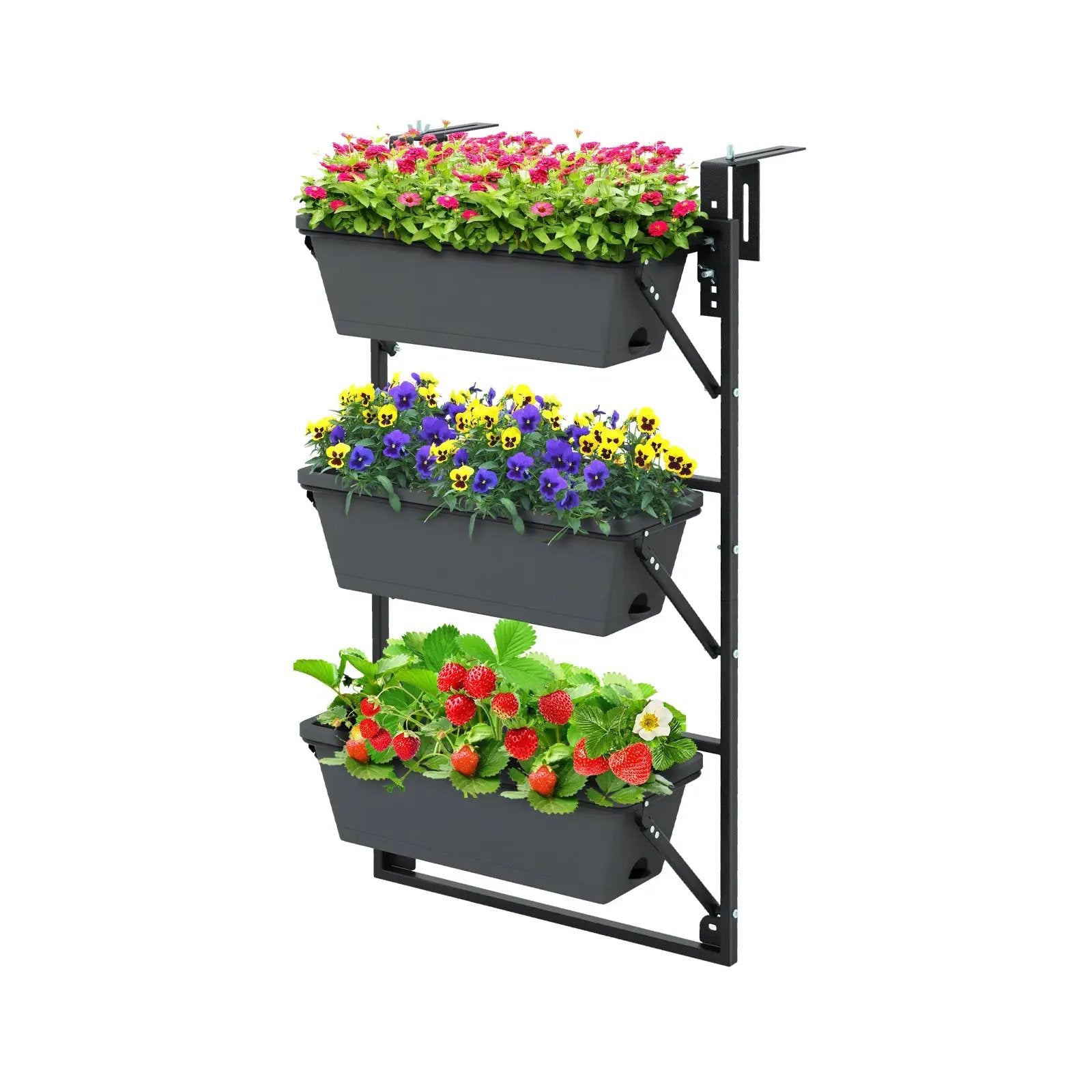 Hanging Vertical Planter Wall-mounted Adjustable with Detachable Hooks-Black by DirectDeals
