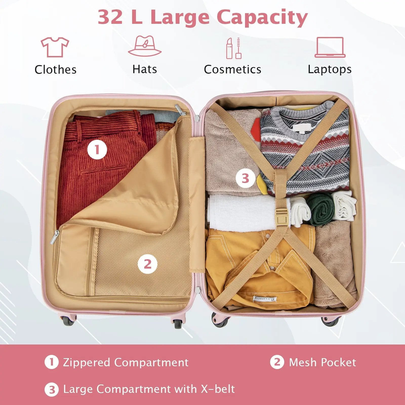 Hardside Luggage with Spinner Wheels with TSA Lock and Height Adjustable Handle by DirectDeals