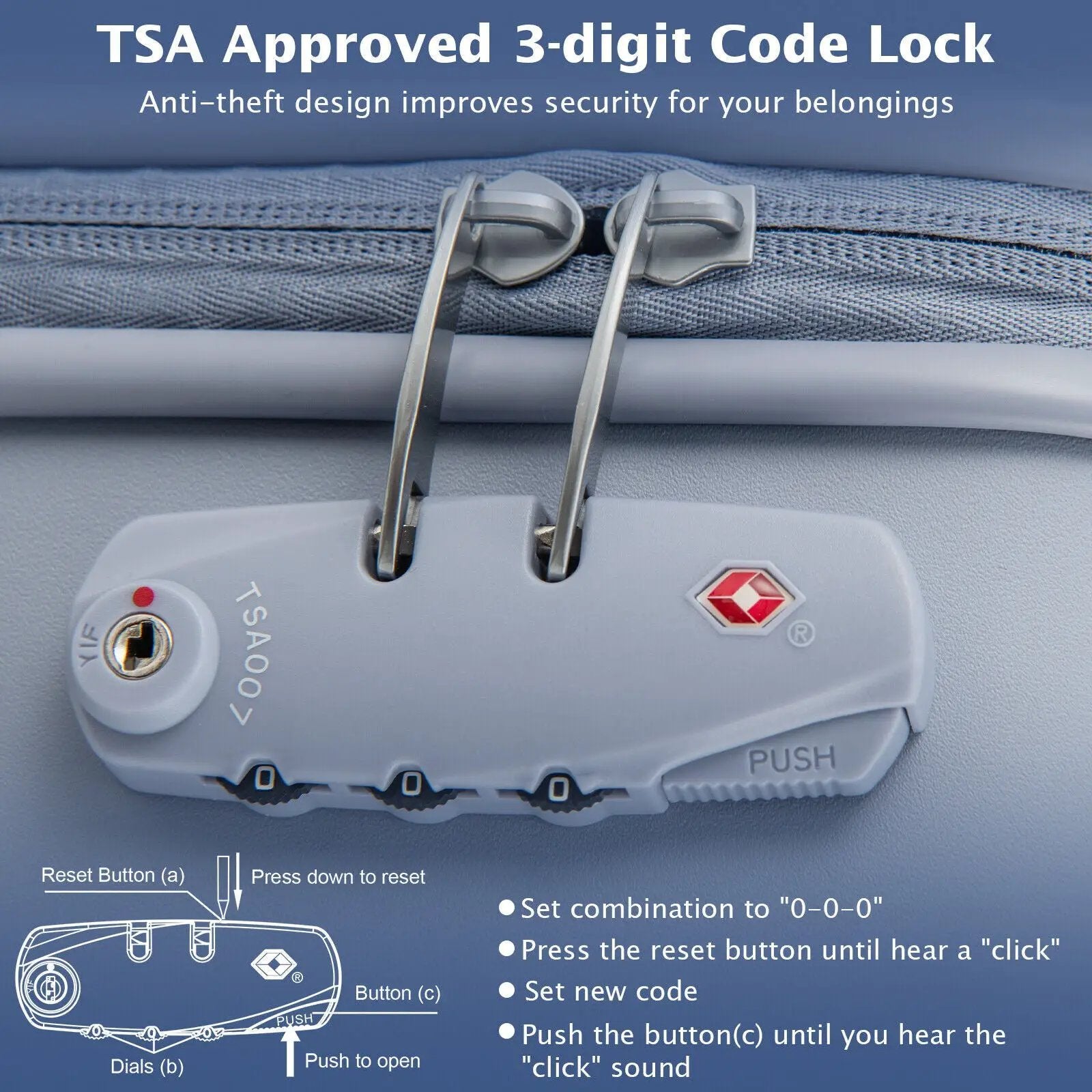 Hardside Luggage with Spinner Wheels with TSA Lock and Height Adjustable Handle by DirectDeals