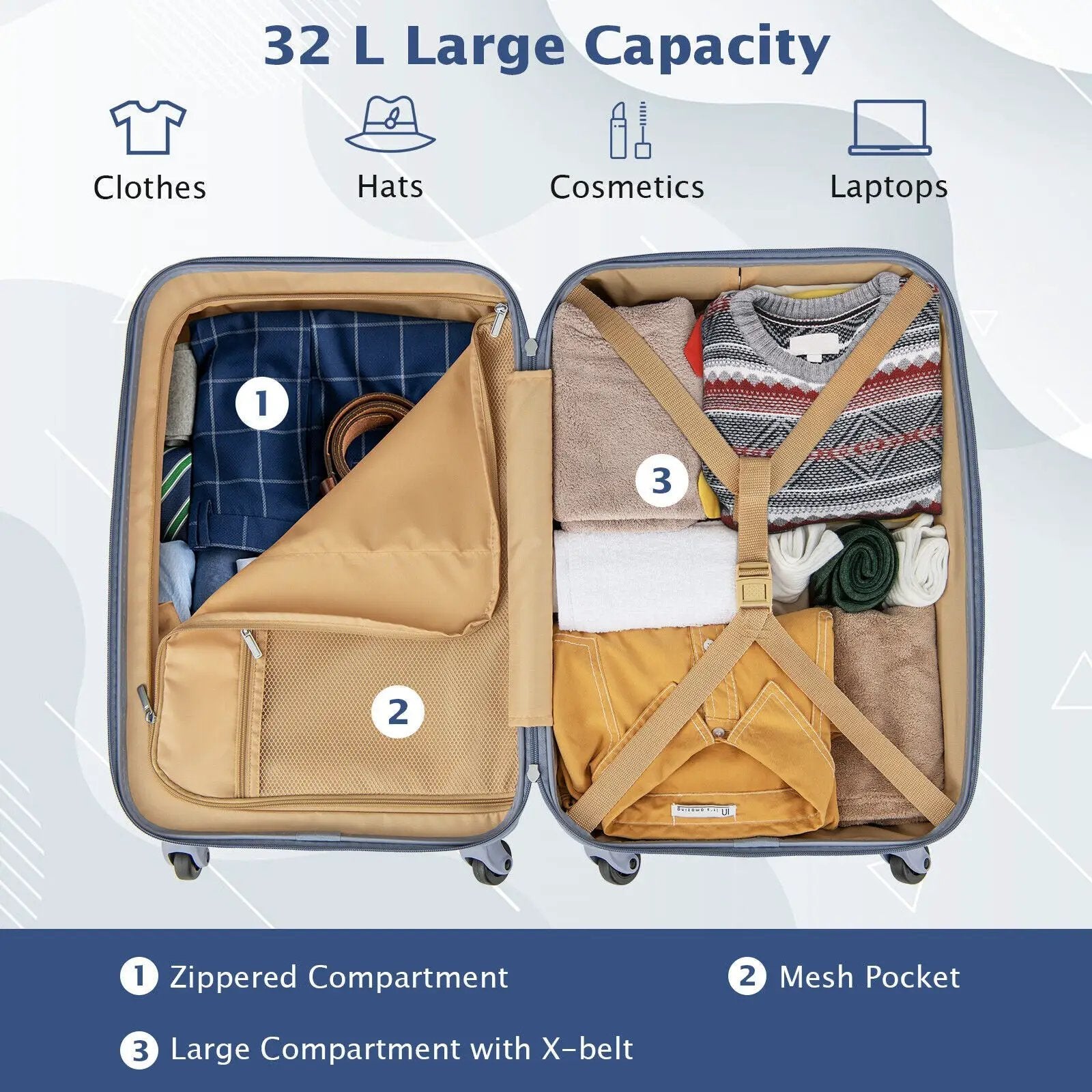Hardside Luggage with Spinner Wheels with TSA Lock and Height Adjustable Handle by DirectDeals