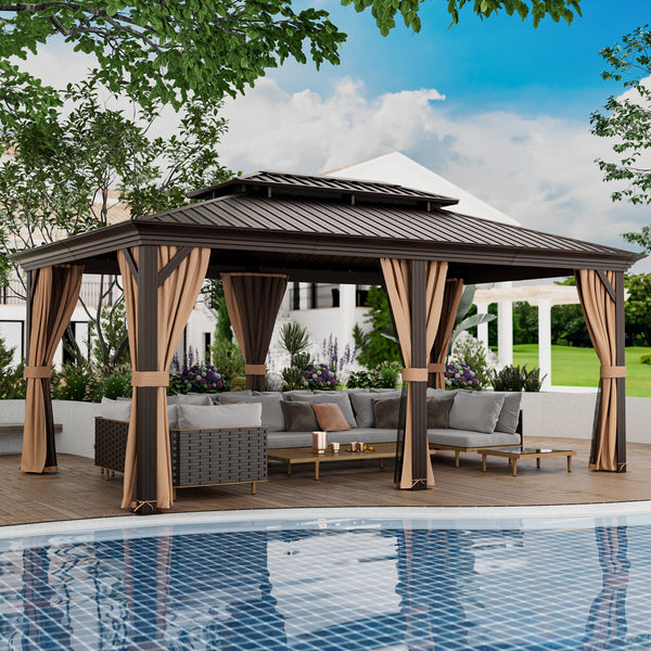 12' x 20' Double-Roof Hardtop Gazebo with Galvanized Steel Roof-Coffee, photo 2 of 8
