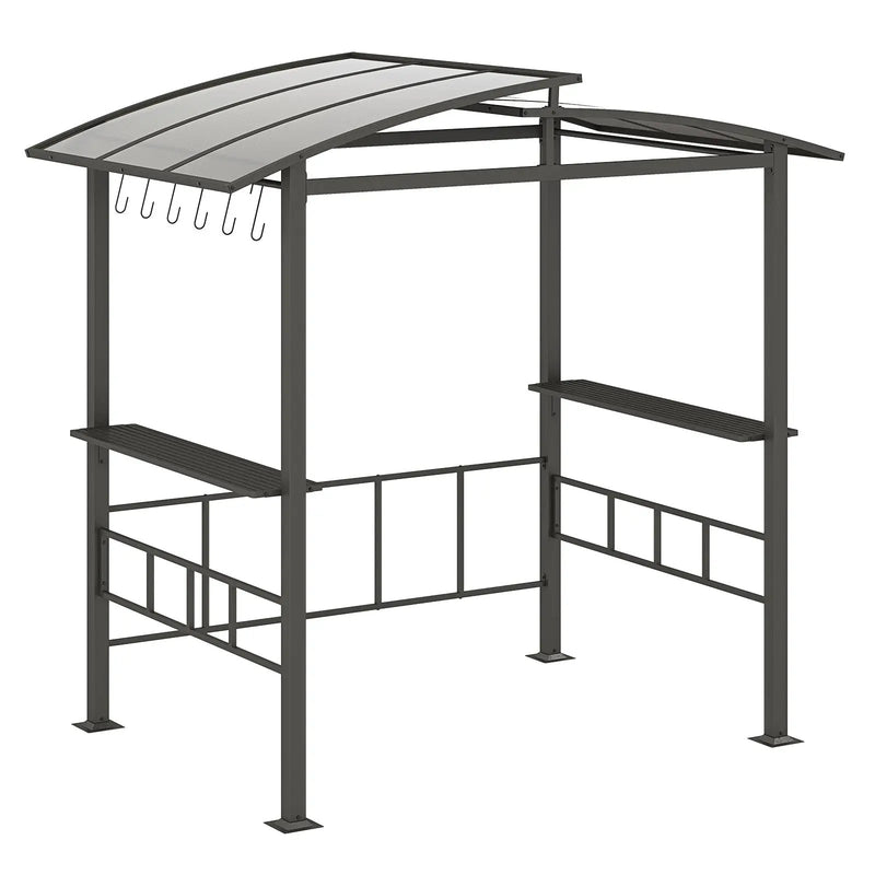 Hardtop Grill Gazebo with Vented Polycarbonate Roof Side Shelves-Black by DirectDeals