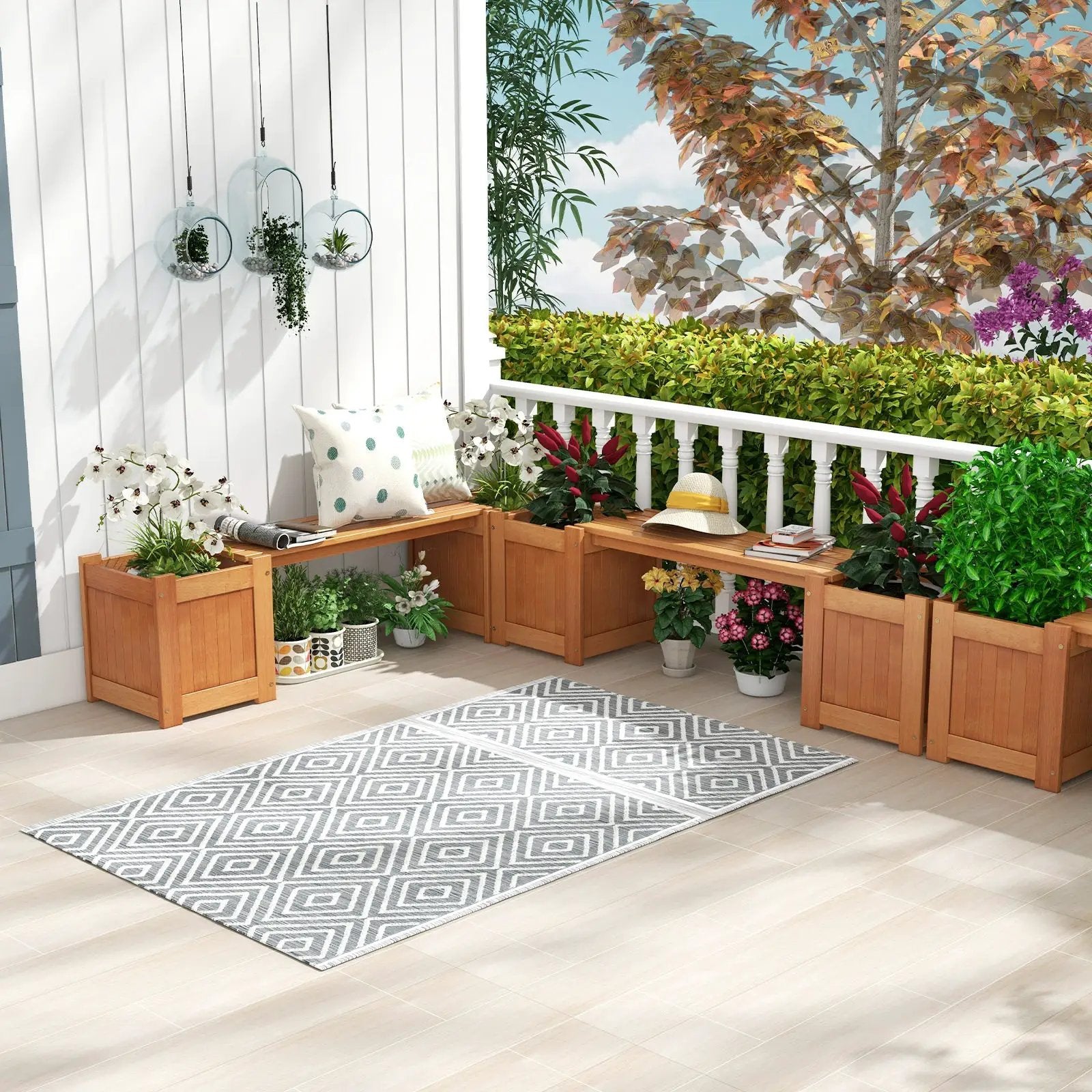 Wood Planter Box with Bench for Garden Yard Balcony by DirectDeals