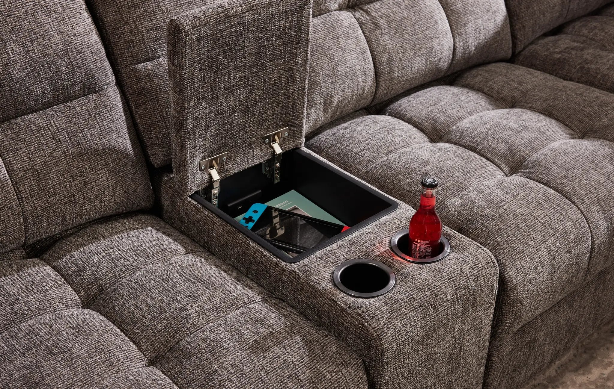 Haven Gunmetal 7-Piece Sleeper Sectional with Sliding Seats and Storage by Ornate Furniture