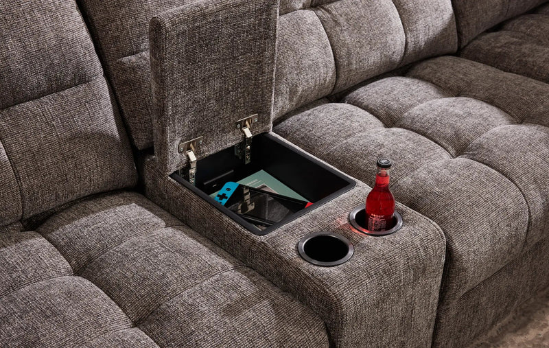 Haven Gunmetal 7-Piece Sleeper Sectional with Sliding Seats and Storage by Ornate Furniture