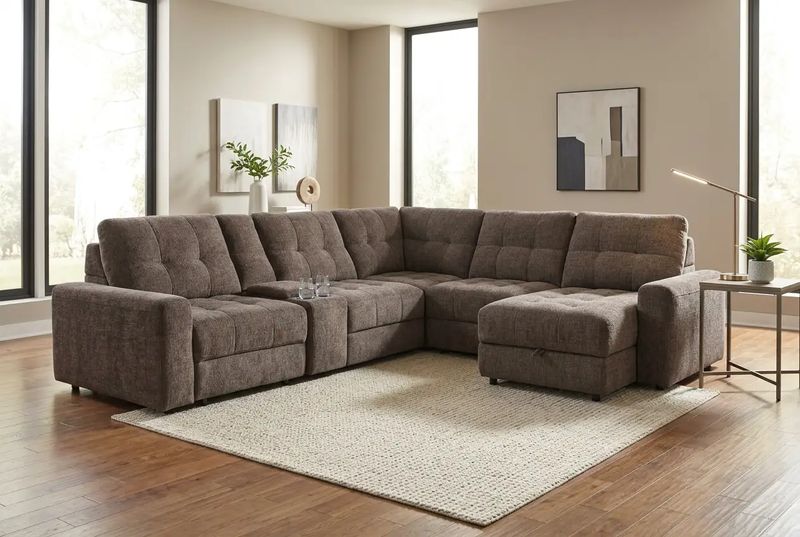 Haven Gunmetal 7-Piece Sleeper Sectional with Sliding Seats and Storage by Ornate Furniture