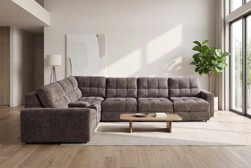 Haven Gunmetal 7-Piece Sleeper Sectional with Sliding Seats and Storage by Ornate Furniture