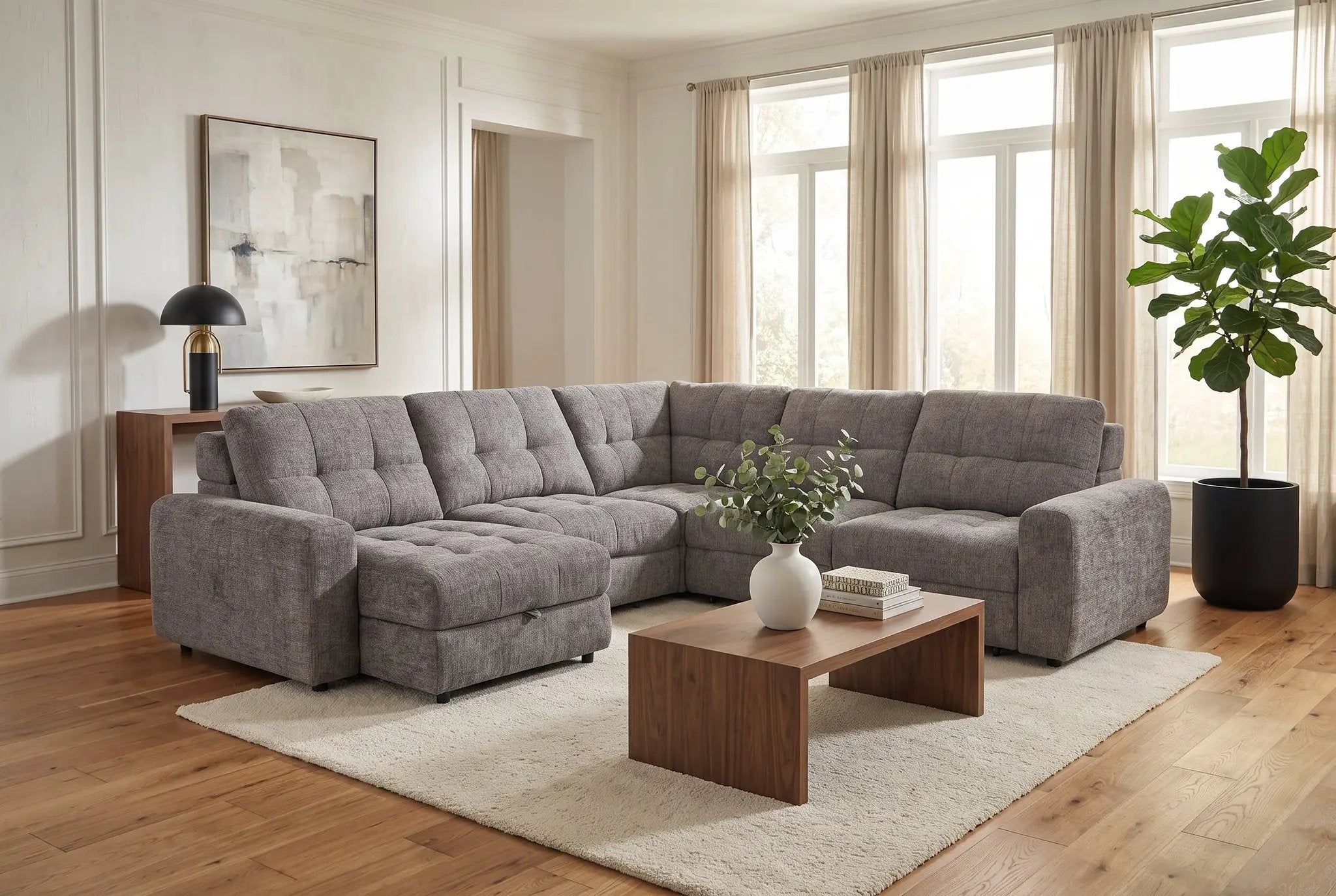 Haven Gunmetal 7-Piece Sleeper Sectional with Sliding Seats and Storage by Ornate Furniture