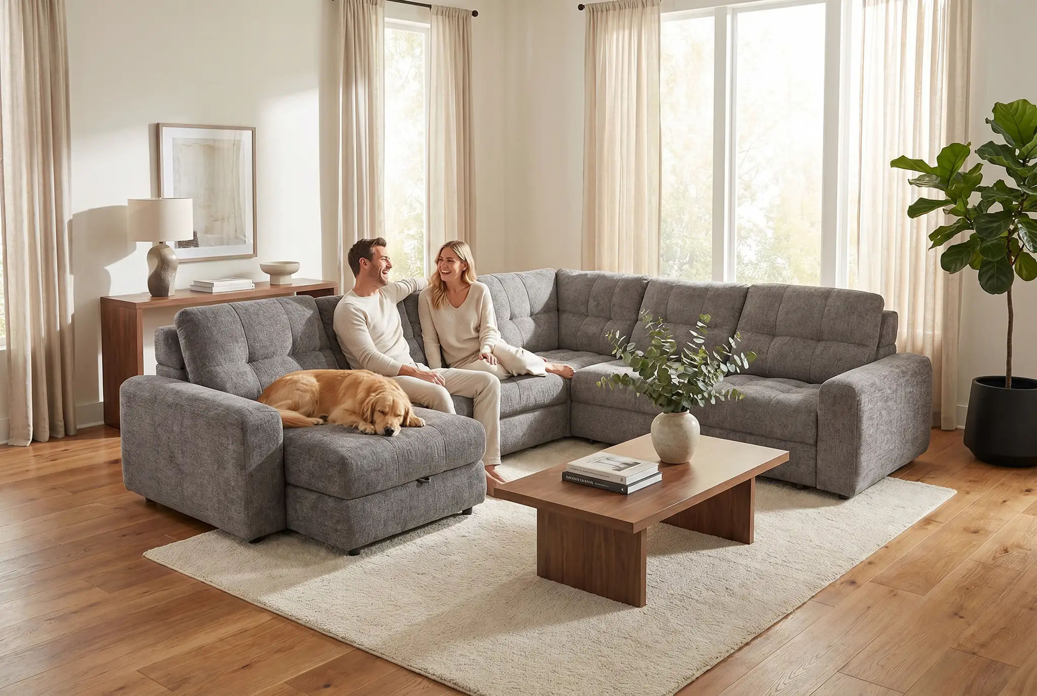 Haven Gunmetal 7-Piece Sleeper Sectional with Sliding Seats and Storage by Ornate Furniture