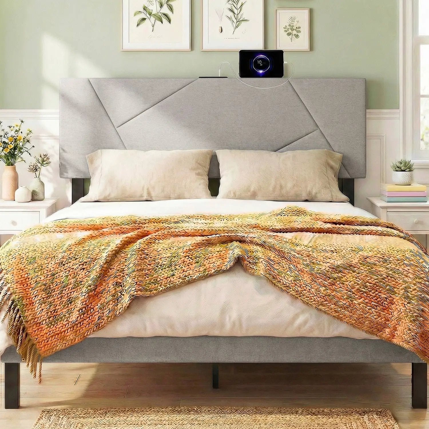Headboard for Full Size Bed and Queen Geometric Upholstered Head Board by DirectDeals