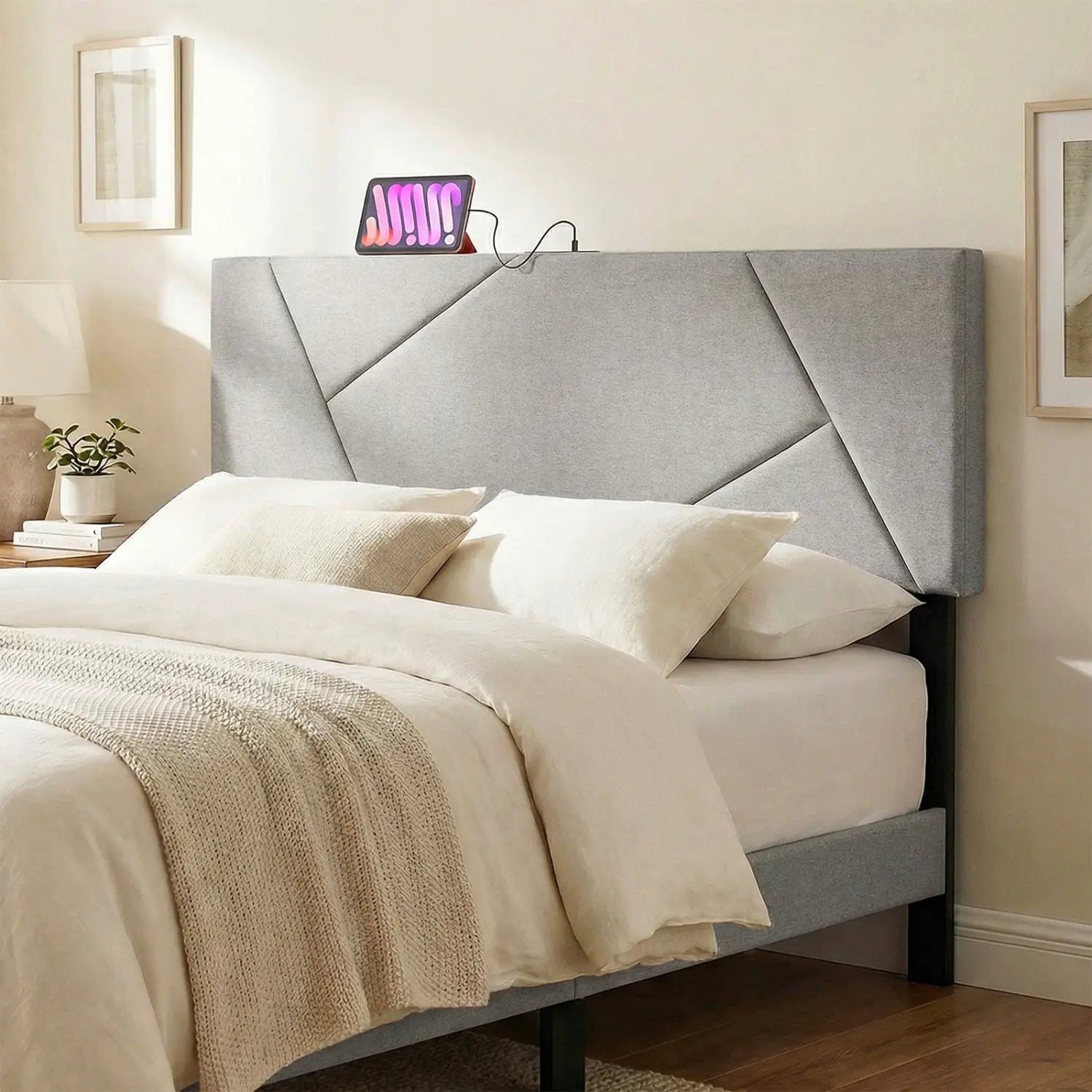 Headboard for Full Size Bed and Queen Geometric Upholstered Head Board by DirectDeals