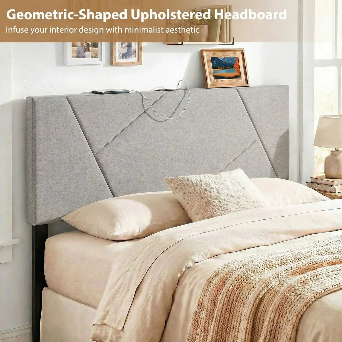 Headboard for Full Size Bed and Queen Geometric Upholstered Head Board by DirectDeals