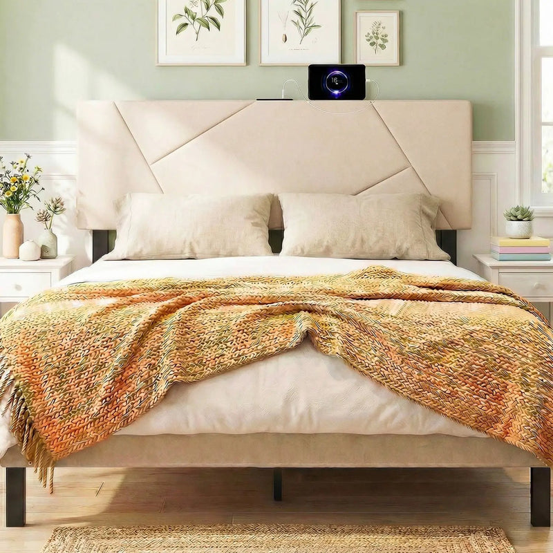 Headboard for Full Size Bed and Queen Geometric Upholstered Head Board by DirectDeals