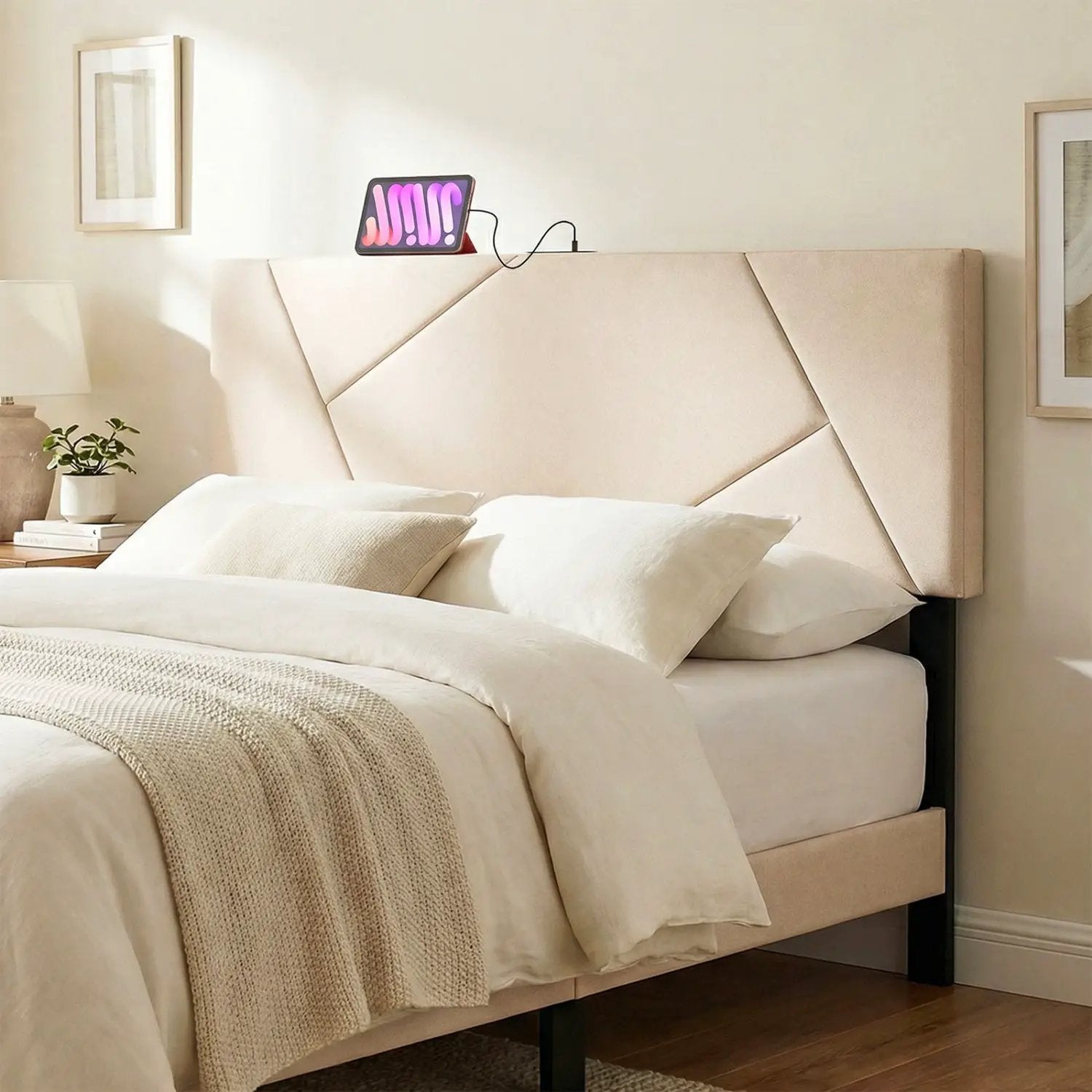 Headboard for Full Size Bed and Queen Geometric Upholstered Head Board by DirectDeals