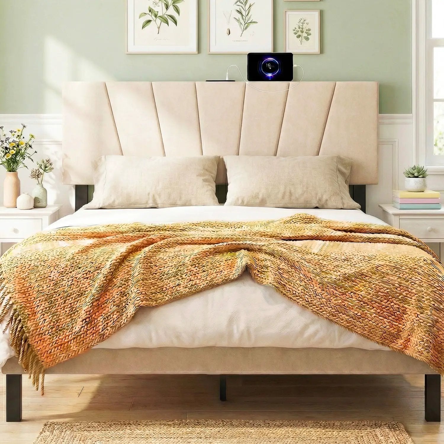 Headboard for Queen and Full Size Bed Geometric Upholstered Head Board by DirectDeals