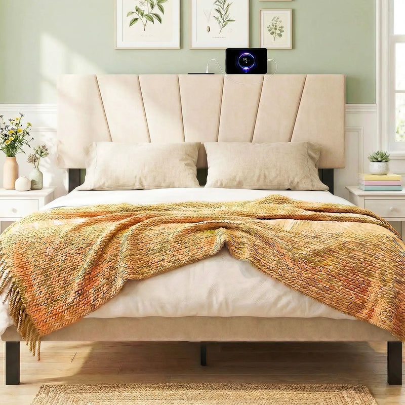Headboard for Queen and Full Size Bed Geometric Upholstered Head Board by DirectDeals