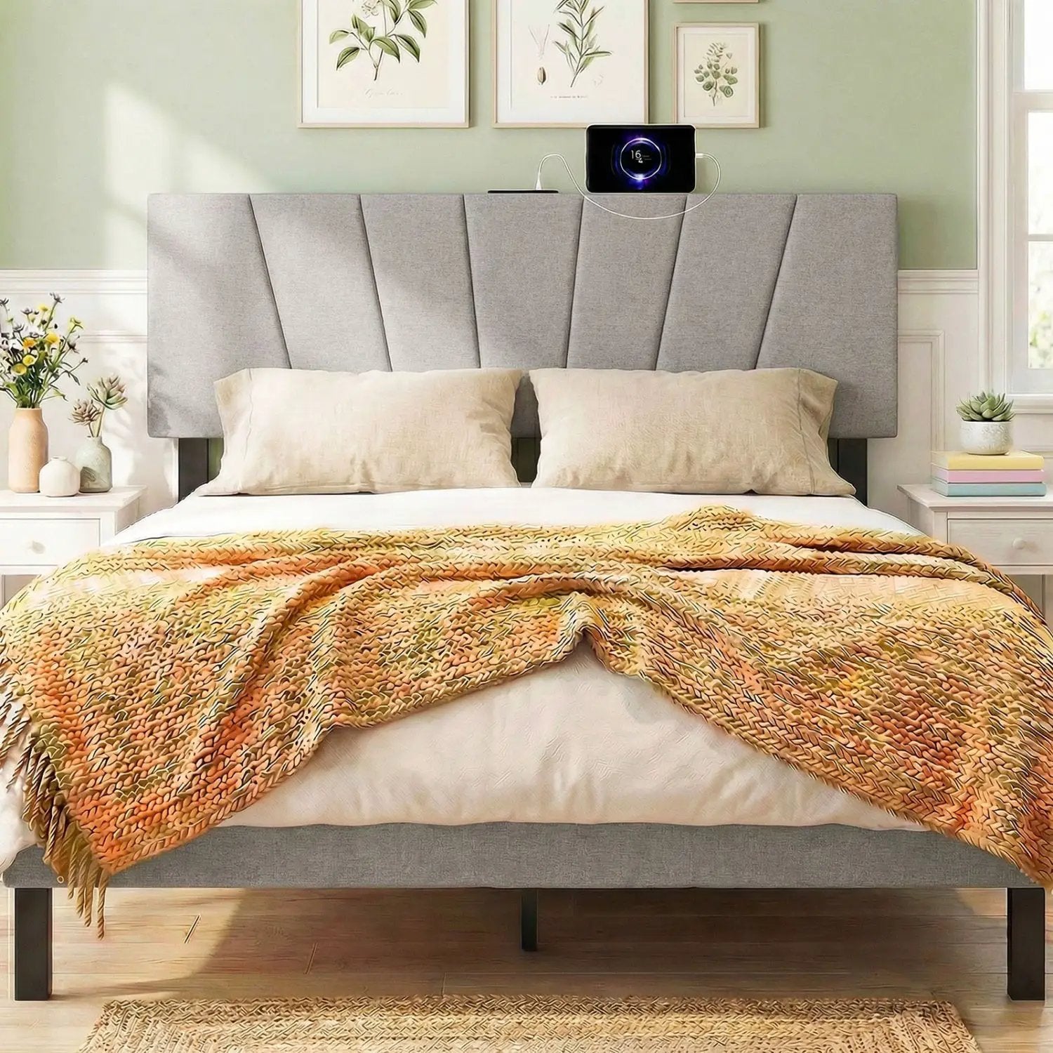 Headboard for Queen and Full Size Bed Geometric Upholstered Head Board by DirectDeals
