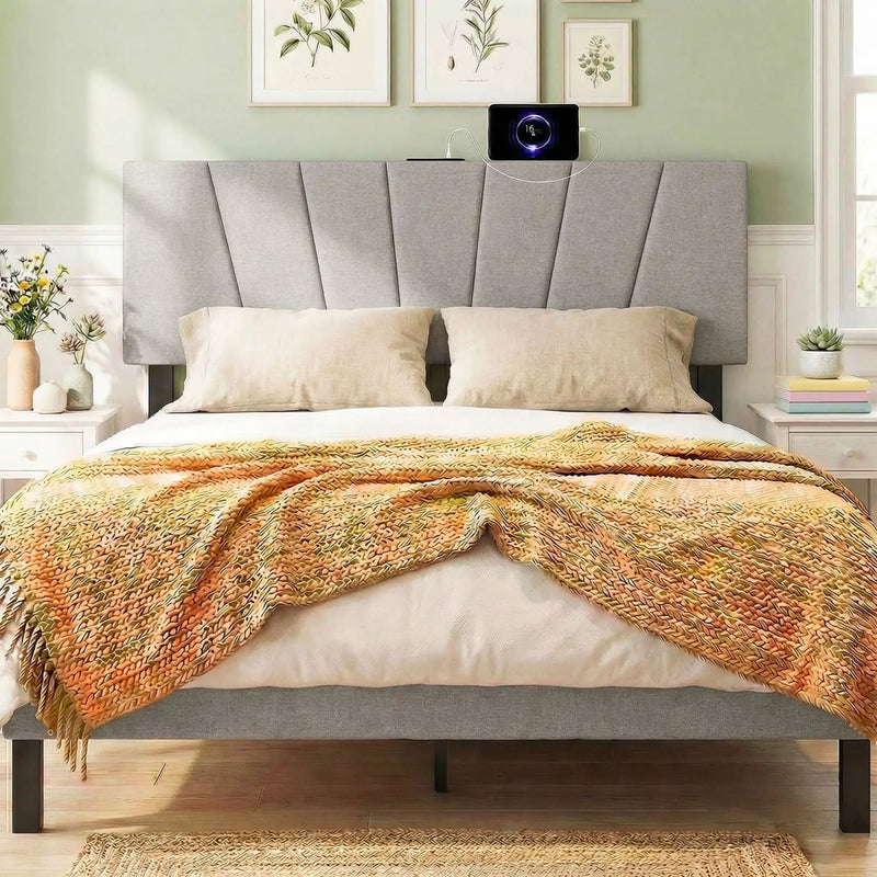Headboard for Queen and Full Size Bed Geometric Upholstered Head Board by DirectDeals