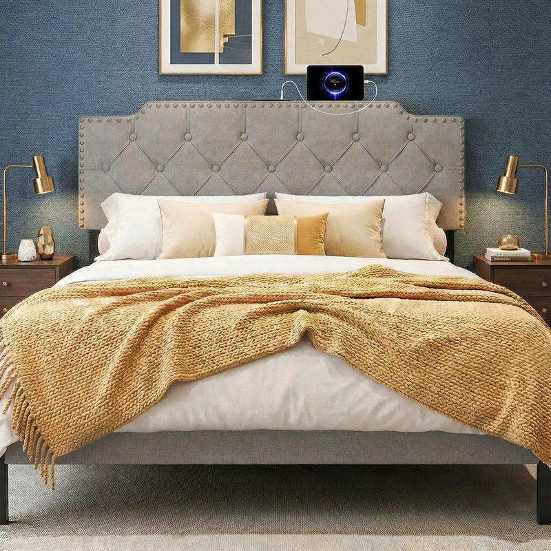 Headboard for Queen and Full Size Bed Rivet Tufted Upholstered Head Board by DirectDeals