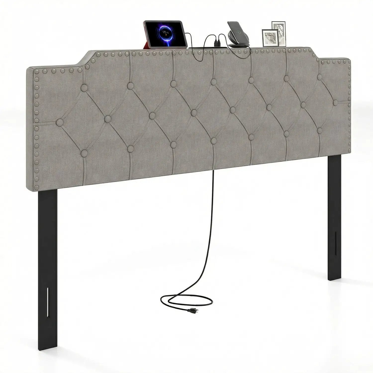 Headboard for Queen and Full Size Bed Rivet Tufted Upholstered Head Board by DirectDeals