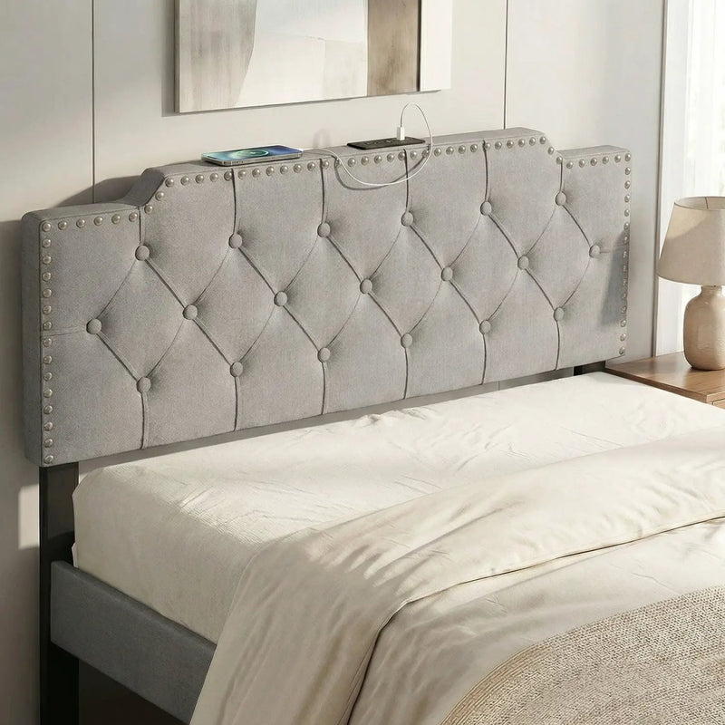 Headboard for Queen and Full Size Bed Rivet Tufted Upholstered Head Board by DirectDeals
