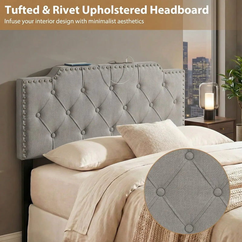 Headboard for Queen and Full Size Bed Rivet Tufted Upholstered Head Board by DirectDeals