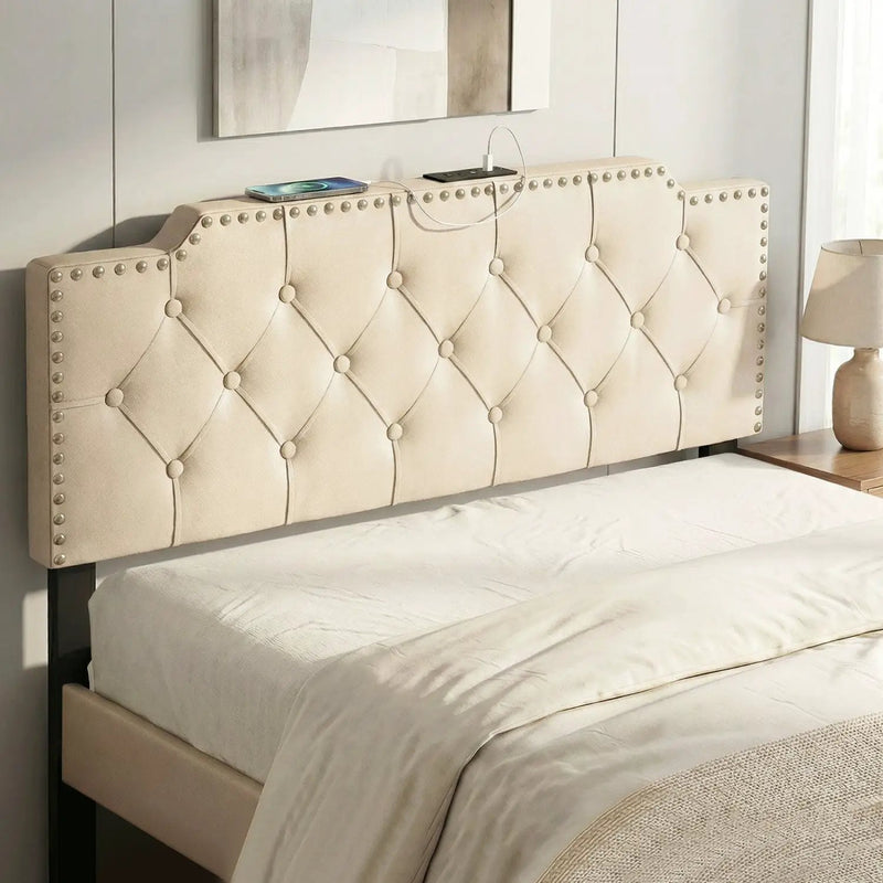 Headboard for Queen and Full Size Bed Rivet Tufted Upholstered Head Board by DirectDeals
