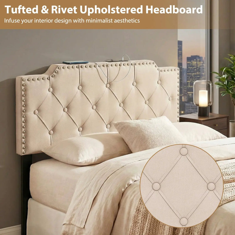 Headboard for Queen and Full Size Bed Rivet Tufted Upholstered Head Board by DirectDeals