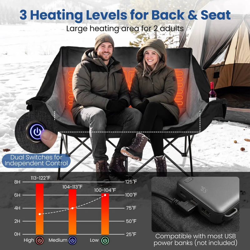 Heated Double Camping Chair with 4 Heating Zones by DirectDeals