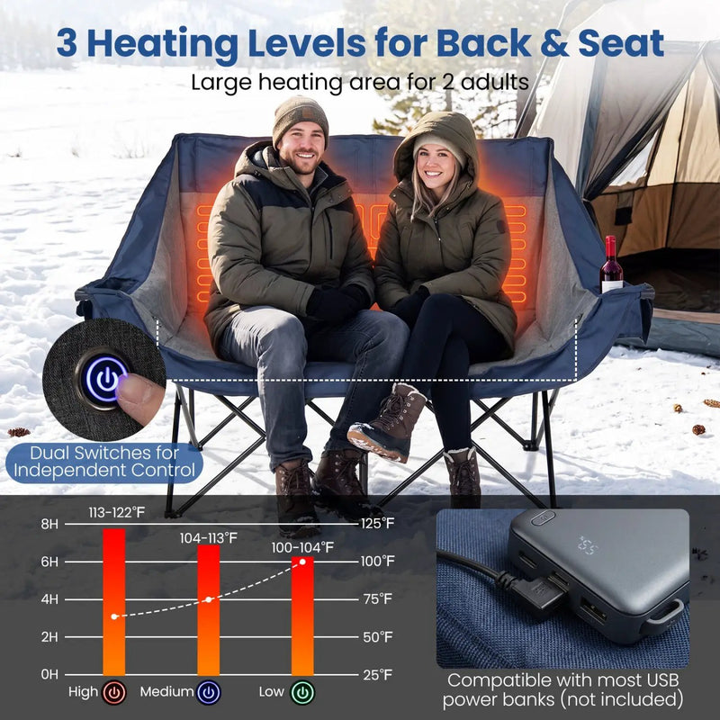 Heated Double Camping Chair with 4 Heating Zones by DirectDeals