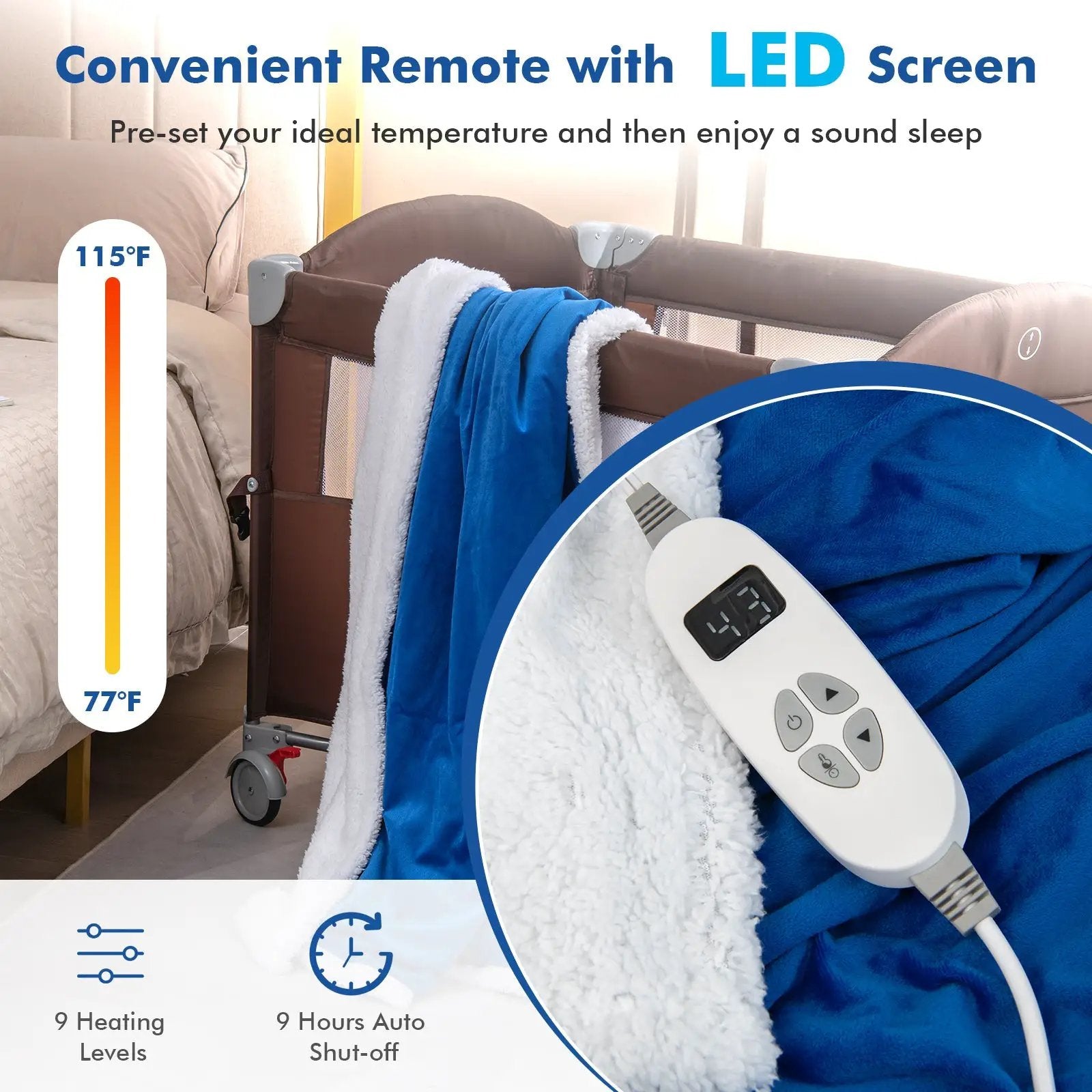 Heated Electric Blanket Throw with 10 Heat Levels by DirectDeals