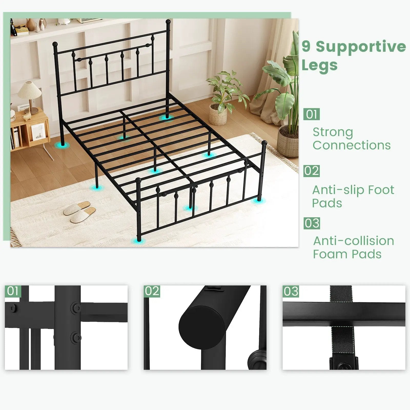 Full/Queen/Twin Size Heavy-duty Metal Bed Frame with Headboard by DirectDeals