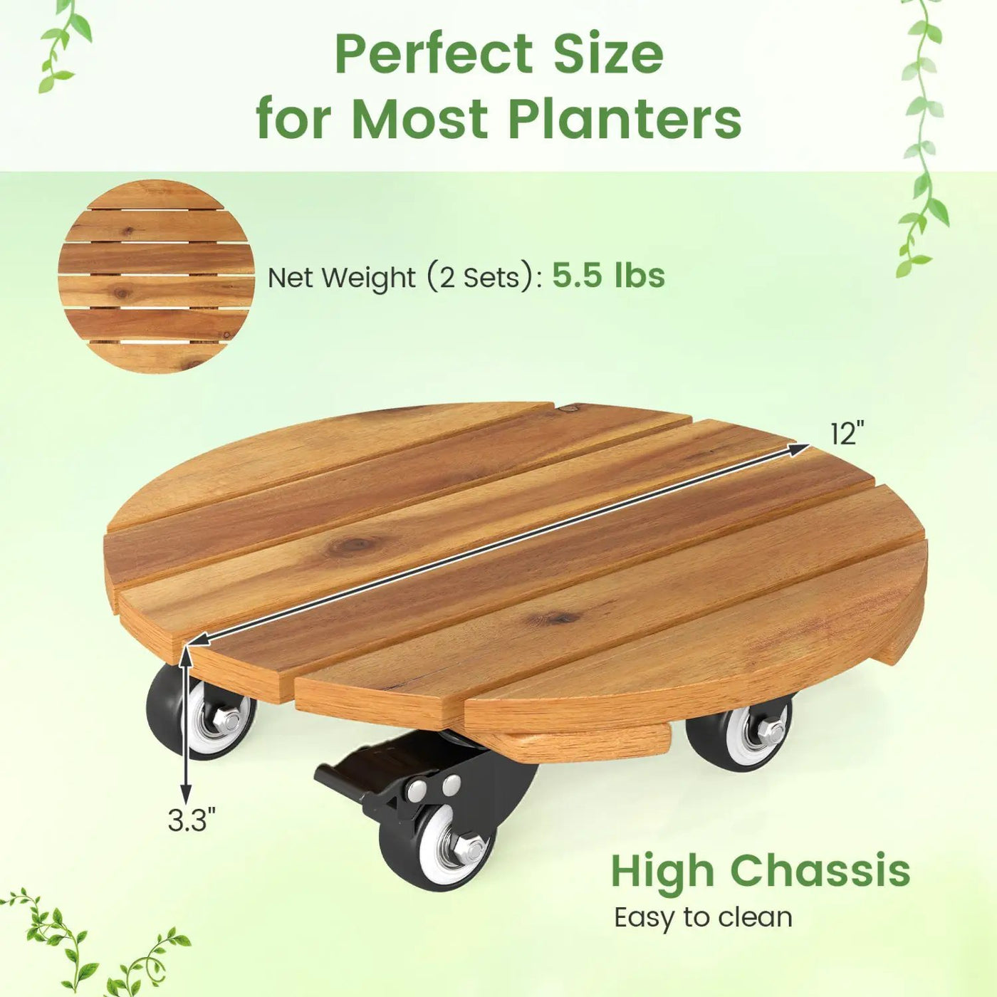 Rolling Plant Stand Set of 2 with Lockable Casters by DirectDeals