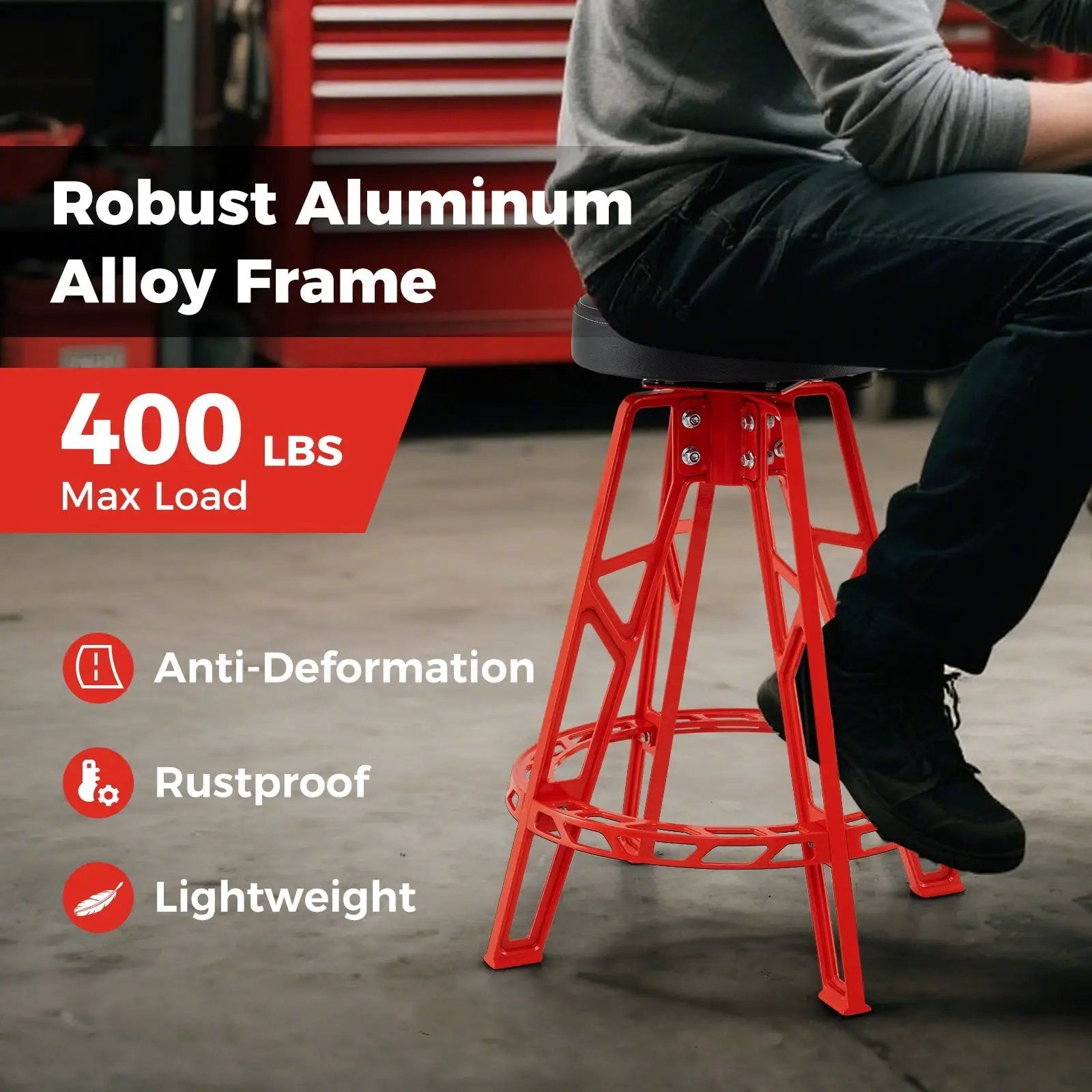 Heavy-Duty Aluminum Garage Bar Chair with 360¬∞ Swiveling Seat-Red by DirectDeals