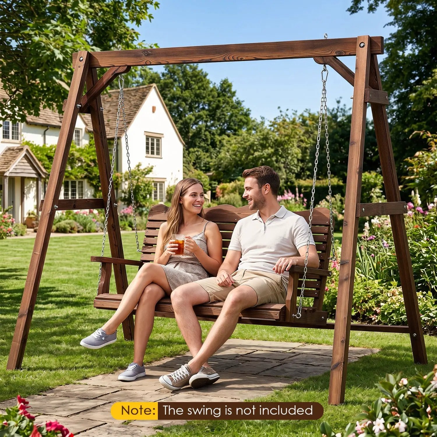 Carbonized Fir Wood Swing Frame with 880 lb Capacity by DirectDeals