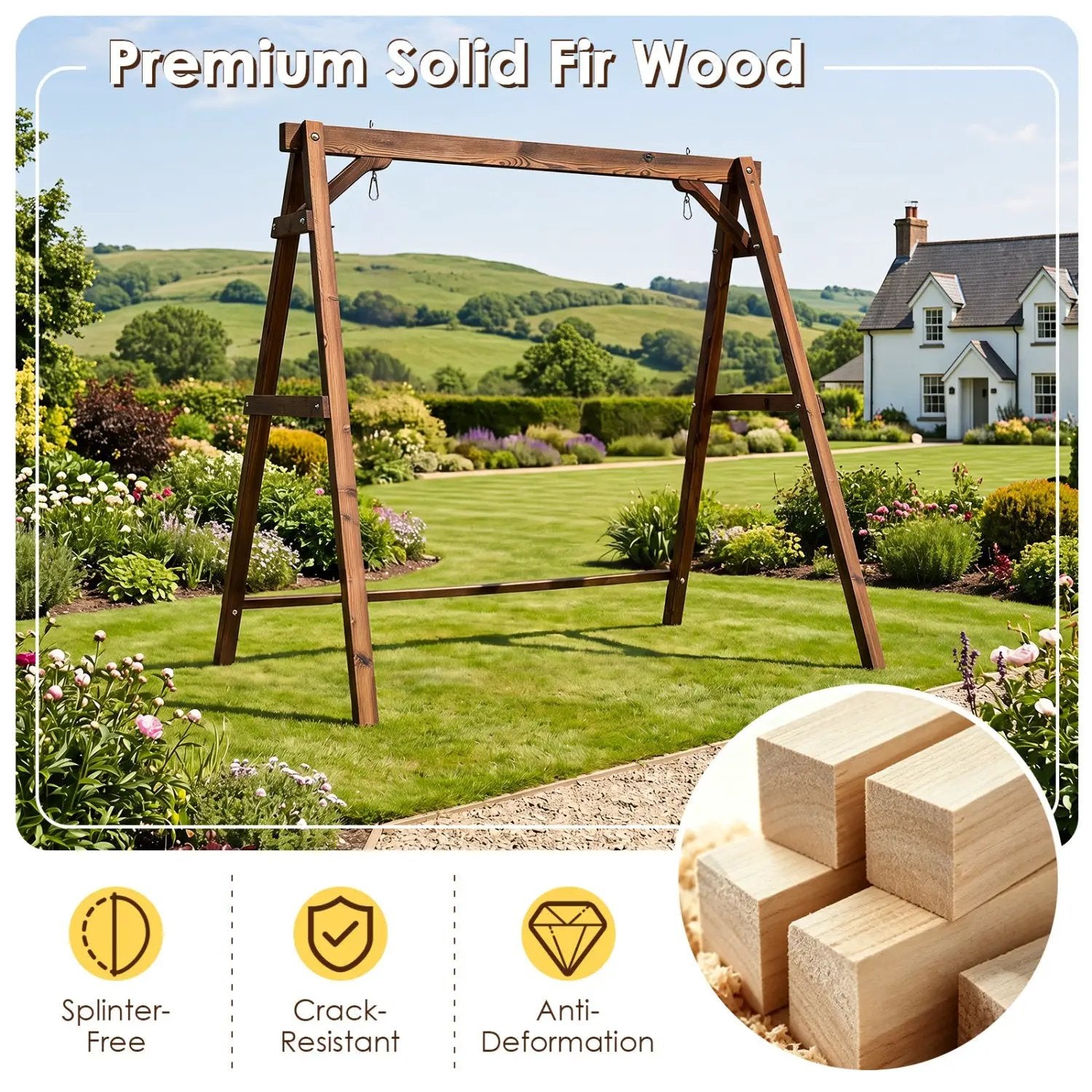 Carbonized Fir Wood Swing Frame with 880 lb Capacity by DirectDeals