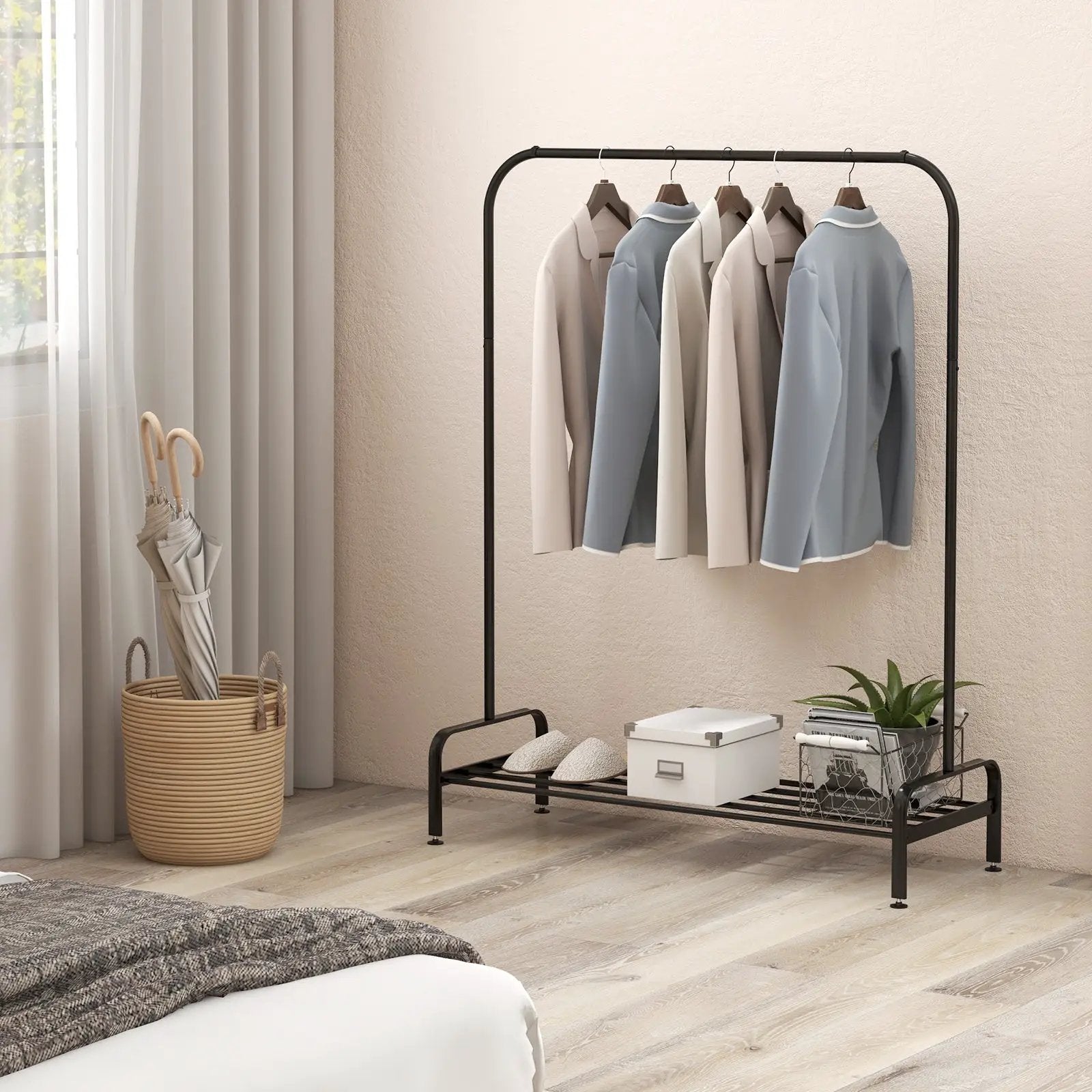 Heavy Duty Clothes Stand Rack with Top Rod and Lower Storage Shelf by DirectDeals