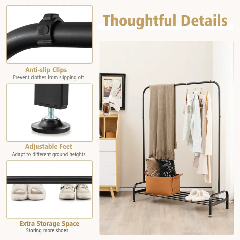 Heavy Duty Clothes Stand Rack with Top Rod and Lower Storage Shelf by DirectDeals