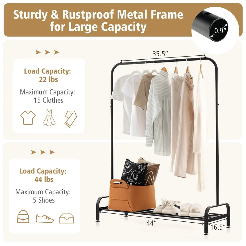 Heavy Duty Clothes Stand Rack with Top Rod and Lower Storage Shelf by DirectDeals