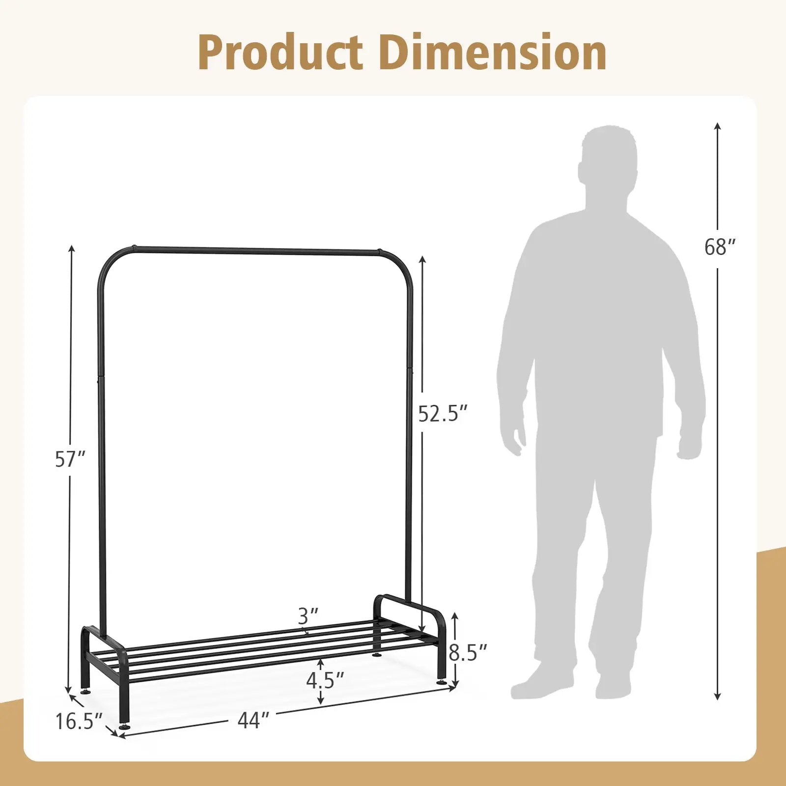 Heavy Duty Clothes Stand Rack with Top Rod and Lower Storage Shelf by DirectDeals