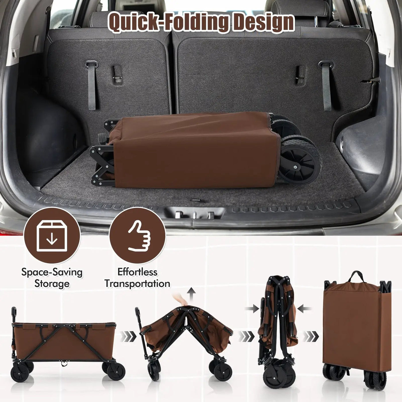 Collapsible Folding Wagon Cart with Adjustable Handlebar by DirectDeals
