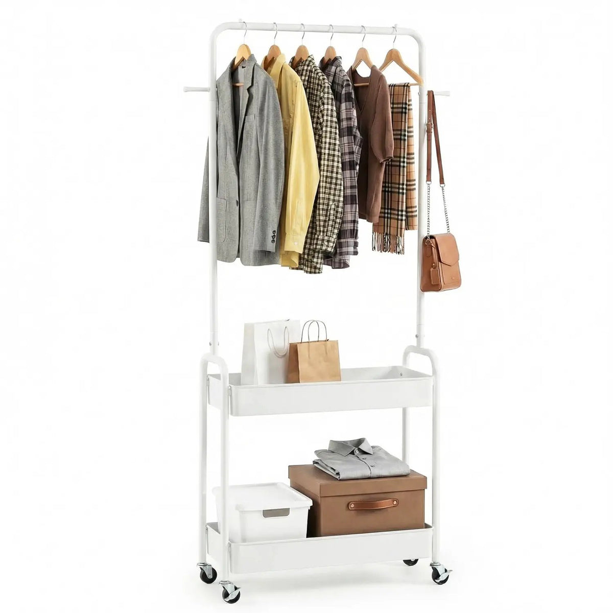 Heavy-Duty Laundry Cart with Hanging Rod and 2 Storage Baskets for Bedroom by DirectDeals
