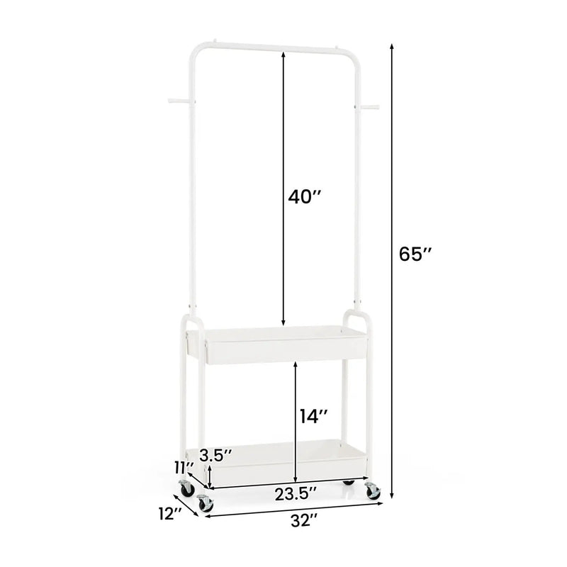 Heavy-Duty Laundry Cart with Hanging Rod and 2 Storage Baskets for Bedroom by DirectDeals